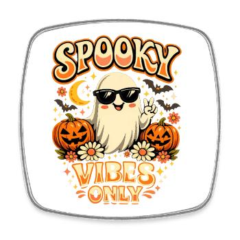 Spooky Vibes Only Ghost Retro Halloween - Square fridge magnet - white - Front