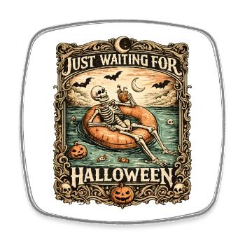 Attendant l’anticipation du squelette d’Halloween - Magnet carré - blanc - Devant