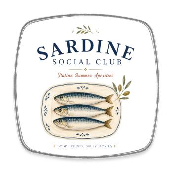 Sardine Social Club Mediterranean Retro - Square fridge magnet - white - Front