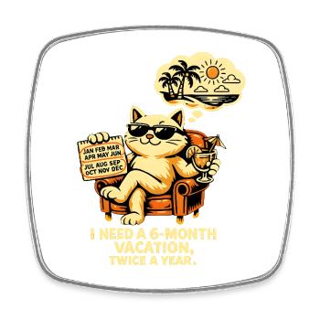 I need 6 months of vacation, 2x a year – Cool Cat - Square fridge magnet - white - Front