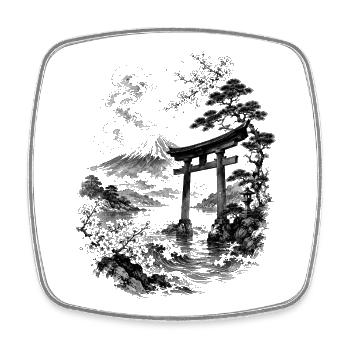 Japanese nature with torii and Fuji - Square fridge magnet - white - Front