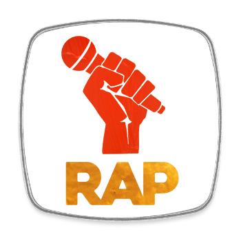 Poing Microphone Rap Vif - Magnet carré - blanc - Devant