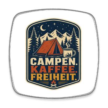 Campen Kaffee Freiheit – Outdoor Camping Spruch - Viereckiger Kühlschrankmagnet - Weiß - Vorne