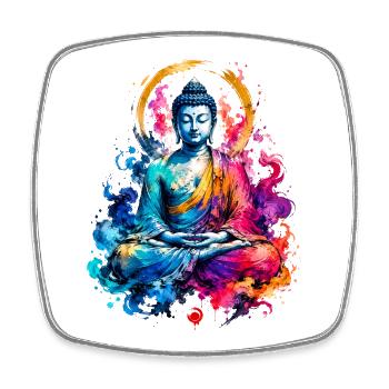 Éclaboussure de couleurs de la méditation du Bouddha - Magnet carré - blanc - Devant