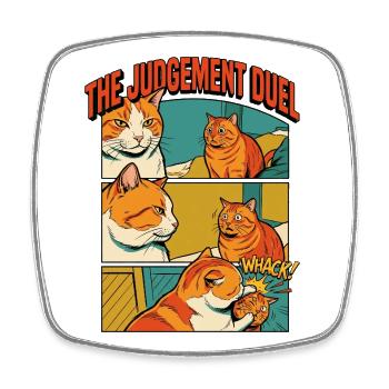 Drôle de bande dessinée du duel des chats orange - Magnet carré - blanc - Devant