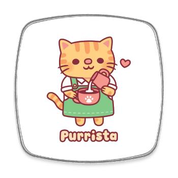 Chat roux mignon Barista Purrista - Magnet carré - blanc - Devant