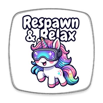 Unicorn VR Chill: Respawn & Relax - Square fridge magnet - white - Front