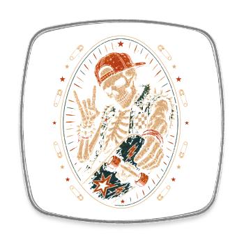 Skater Skeleton Rocker Skateboard Vintage Halloween - Square fridge magnet - white - Front