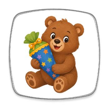 Cute bear with school cone for the start of school - Square fridge magnet - white - Front
