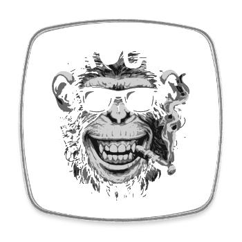 Schimpanse-Rocker mit Sonnenbrille - Viereckiger Kühlschrankmagnet - Weiß - Vorne