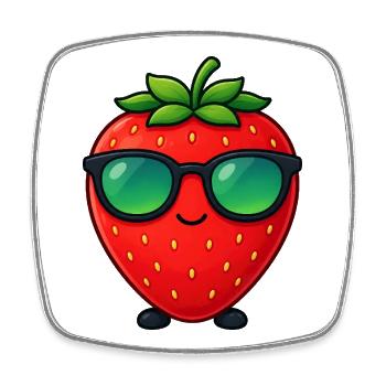 Kawaii Strawberry with Sunglasses Minimalism - Square fridge magnet - white - Front