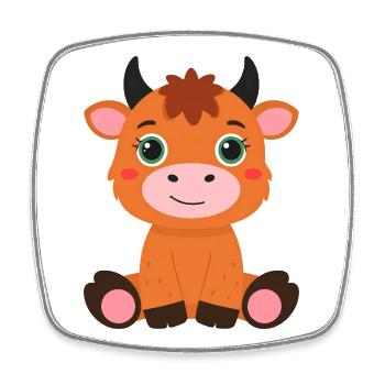Kleine Highland Kuh sitzt – Süßes Flauschi Art - Viereckiger Kühlschrankmagnet - Weiß - Vorne