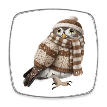 Eule im Strickpullover Vogel Weihnachten Gemütlich - Viereckiger Kühlschrankmagnet - Weiß - Vorne