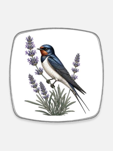 Barn Swallow auf Lavendel - Viereckiger Kühlschrankmagnet - Weiß