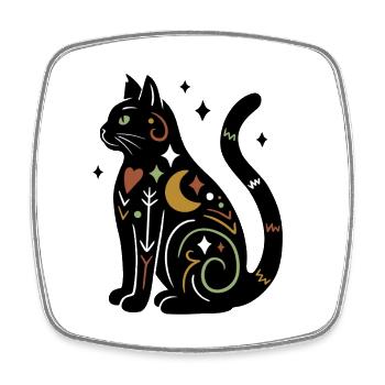 Magische Katze - Schwarz Bunt mit Sternen - Viereckiger Kühlschrankmagnet - Weiß - Vorne