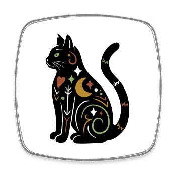 Magische Katze - Schwarz Bunt - Viereckiger Kühlschrankmagnet - Weiß - Vorne