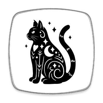 Magische Katze - Schwarz mit Sternen - Viereckiger Kühlschrankmagnet - Weiß - Vorne