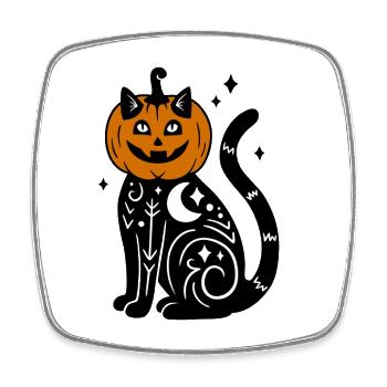 Halloween Katze Kürbiskostüm - Mit Sternen - Viereckiger Kühlschrankmagnet - Weiß - Vorne