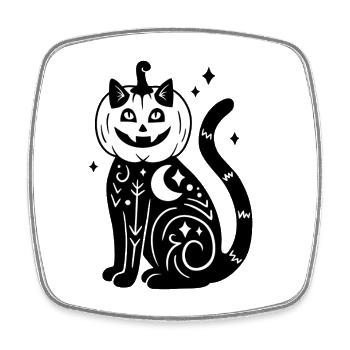 Halloween Katze Kürbiskostüm - SW mit Sternen - Viereckiger Kühlschrankmagnet - Weiß - Vorne