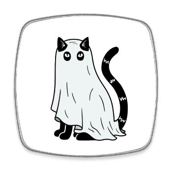 Halloween Katze Gespenst - Viereckiger Kühlschrankmagnet - Weiß - Vorne
