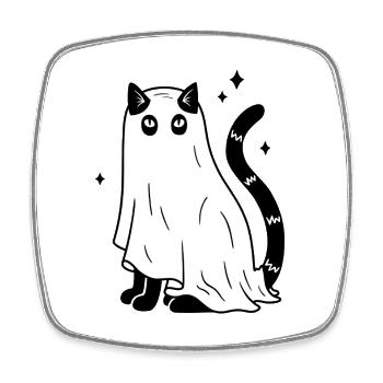 Halloween Katze Gespenst - SW mit Sternen - Viereckiger Kühlschrankmagnet - Weiß - Vorne
