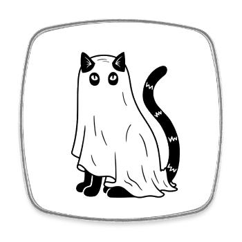 Halloween Katze Gespenst - SW - Viereckiger Kühlschrankmagnet - Weiß - Vorne