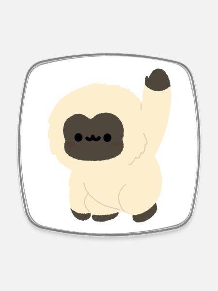 Kawaii Gibbon - Viereckiger Kühlschrankmagnet - Weiß