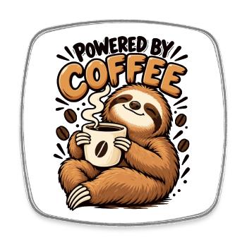 Powered by Coffee Faultier – Lustiges Kaffee Desig - Viereckiger Kühlschrankmagnet - Weiß - Vorne