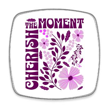 Cherish The Moment Blumen Floral Retro Geschenk    - Viereckiger Kühlschrankmagnet - Weiß - Vorne