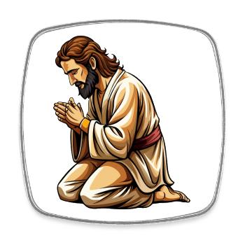 Jesus kniend und betend - Viereckiger Kühlschrankmagnet - Weiß - Vorne