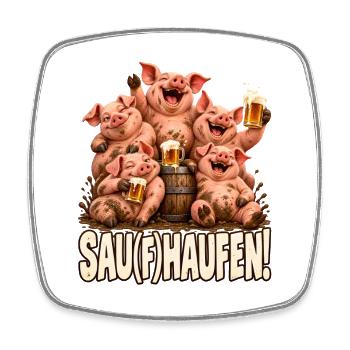 Sau(f)haufen Schweine Bier Stammtisch JGA Spruch - Viereckiger Kühlschrankmagnet - Weiß - Vorne
