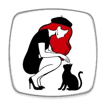 donna_con_capelli_rossi_basco_e_gatto_nero - Viereckiger Kühlschrankmagnet - Weiß - Vorne