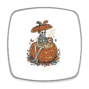 Gemütliches Halloween-Skelett im Kürbis - Viereckiger Kühlschrankmagnet - Weiß - Vorne
