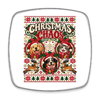 Christmas Pet Chaos - Viereckiger Kühlschrankmagnet - Weiß - Vorne
