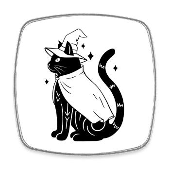 Magische Halloween Katze als Hexe - SW - Viereckiger Kühlschrankmagnet - Weiß - Vorne