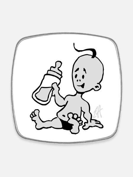 Baby with a milk bottle - Square fridge magnet - white