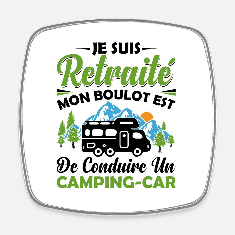 Un Retraité Avec Un Camping-car - Magnet carré - blanc