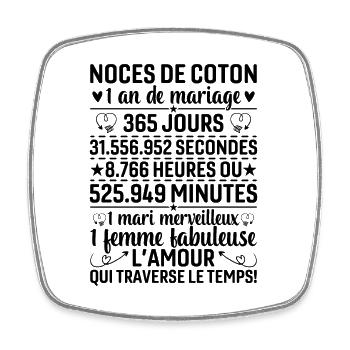Noces De Coton 1 An De Mariage - Magnet carré - blanc - Devant