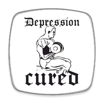 Depression Cured - Funny Fitness Saying - Square fridge magnet - white - Front