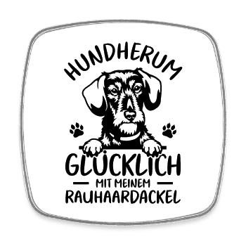 Teckel Dachshund Glücklich mit Rauhaardackel - Viereckiger Kühlschrankmagnet - Weiß - Vorne