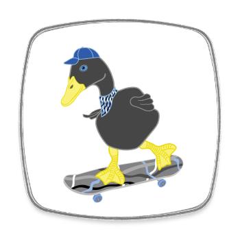 Schwarze Ente auf grau blau Skatebord, lustig cool - Viereckiger Kühlschrankmagnet - Weiß - Vorne