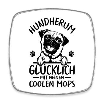 Hund Glücklich mit meinem Mops - Viereckiger Kühlschrankmagnet - Weiß - Vorne