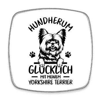Hund Glücklich mit meinem Yorkshire Terrier - Viereckiger Kühlschrankmagnet - Weiß - Vorne