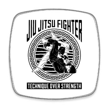 Jiu Jitsu Fighter Technique Over Fighter Fighting - Square fridge magnet - white - Front