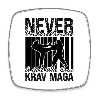 Never Underestimate A Krav Maga Black Belt Fighter - Square fridge magnet - white - Front