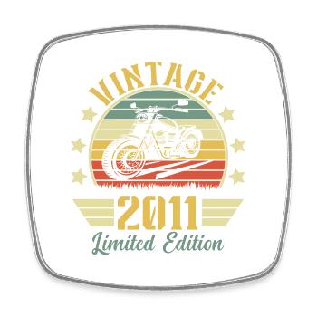 Vintage 2011 Retro Motorcycle Birthday Gift - Square fridge magnet - white - Front