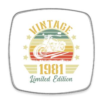 Vintage 1981 Retro Motorcycle Birthday Gift - Square fridge magnet - white - Front