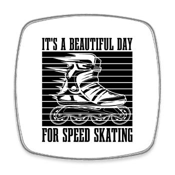 It's A Beautiful Day For Retro Skates Speed Skater - Square fridge magnet - white - Front