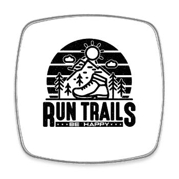 Run Trails Be Happy Retro Marathoner Trail Runner - Square fridge magnet - white - Front