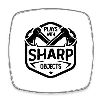 Plays With Sharp Objects Woodworking Axe Thrower - Square fridge magnet - white - Front